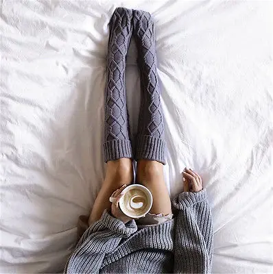 Новинка 2017 модные женские хлопковые вязаные носки выше колена|thigh high|cotton thigh high