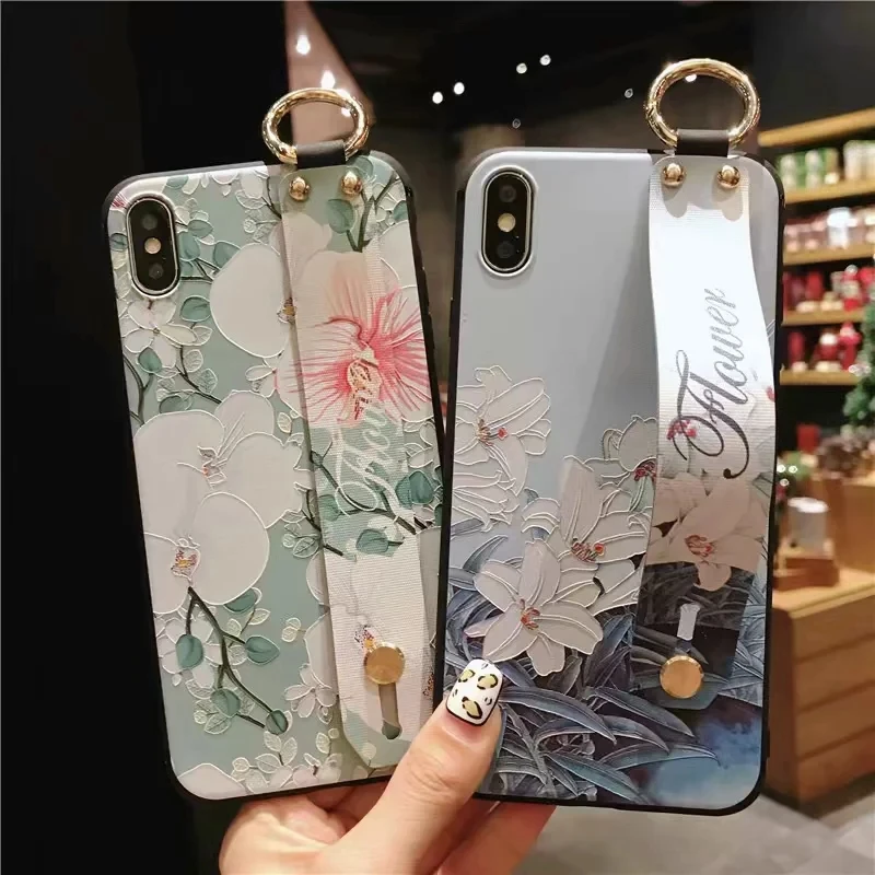 Чехол для телефона с цветами iphone 11 12 pro XS Max X XR 8 7 6 6S Plus чехол ремешком на запястье