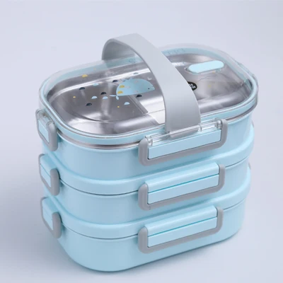 Blue three layer CHANOVEL 650 мл 304 нержавеющая сталь японский Ланч-бокс с отделениями Бенто-бокс для детей школы пикника контейнер для еды - Цвет: Blue three layer