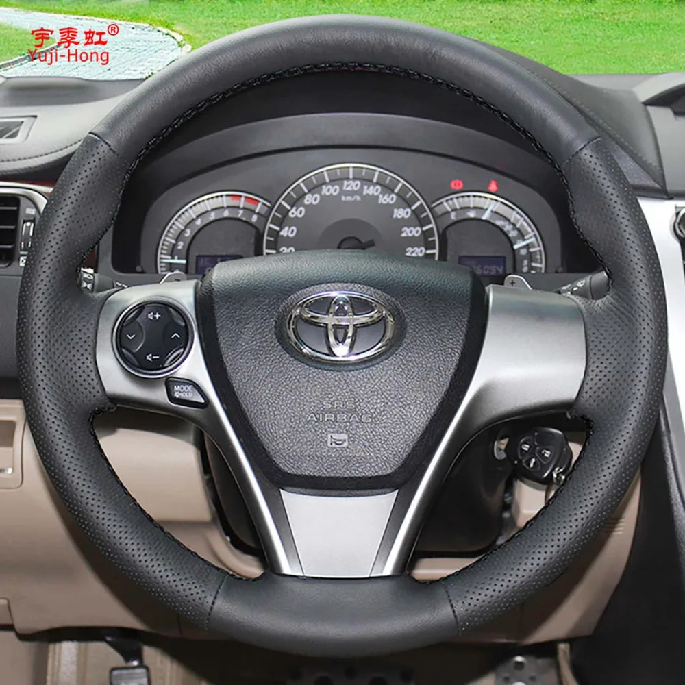 Чехлы рулевого колеса автомобиля чехол Yuji-Hong с черной нитью для Toyota Camry 2012 Venza 2013