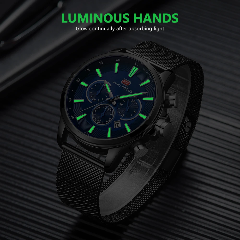 Мини фокус мужские хронограф наручные часы спортивные из нержавеющей стали