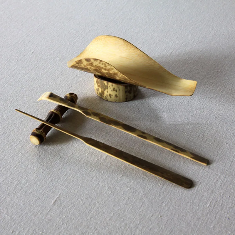

5PCS Set Natural Mottled Bamboo Handmade Chahe Teaspoon Tea Needle with Holder Teaware Tea Set Accessories Cha Ze Tea Puller
