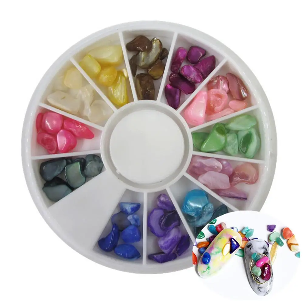 

1 Wheel 12 Color Fashion Irregular Crushed Stone 3D Manicure DIY Tips Nail Decoration Nail Art Books Decor