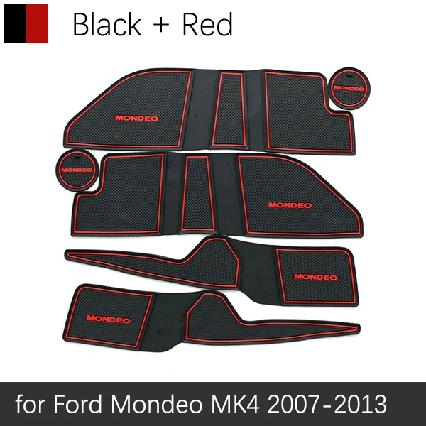 Red Black Для Ford Mondeo 2007-2012 MK4 коврик для дверного паза Противоскользящий резиновый подстаканник ворота Слот колодки аксессуары 2008 2009 2010 2011 2013 - Название цвета: Red Black