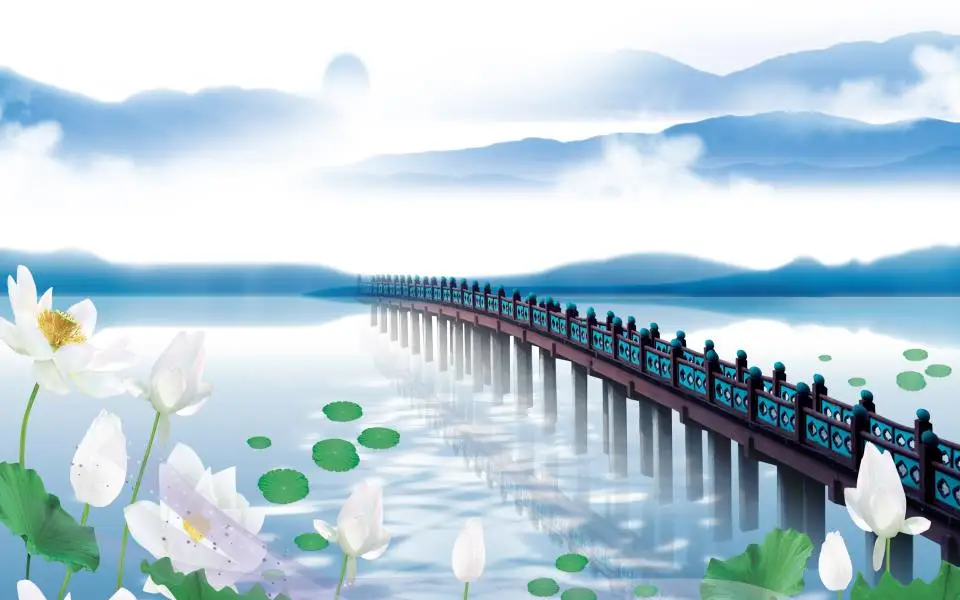 Пользовательские 3d фото обои Гостиная росписи West Lake маленький мост Фото Диван ТВ
