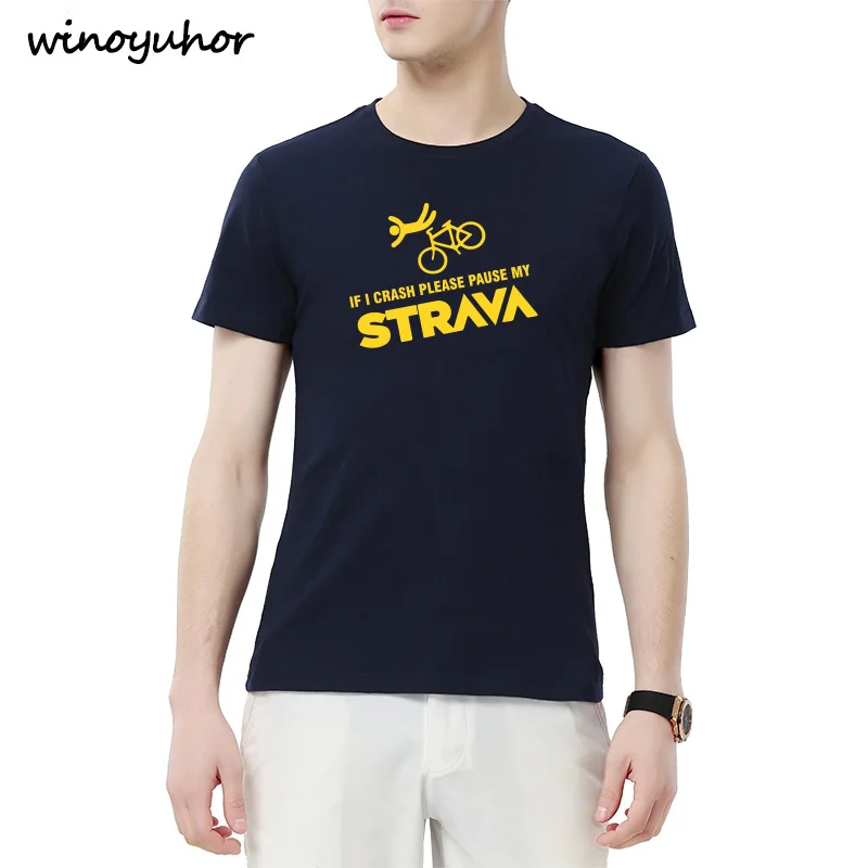 Navy If I Crash Please Pause My Strava Biker Pint Футболка Мужская Летняя Повседневная футболка с коротким рукавом Забавный юмором гик Топы - Цвет: Navy