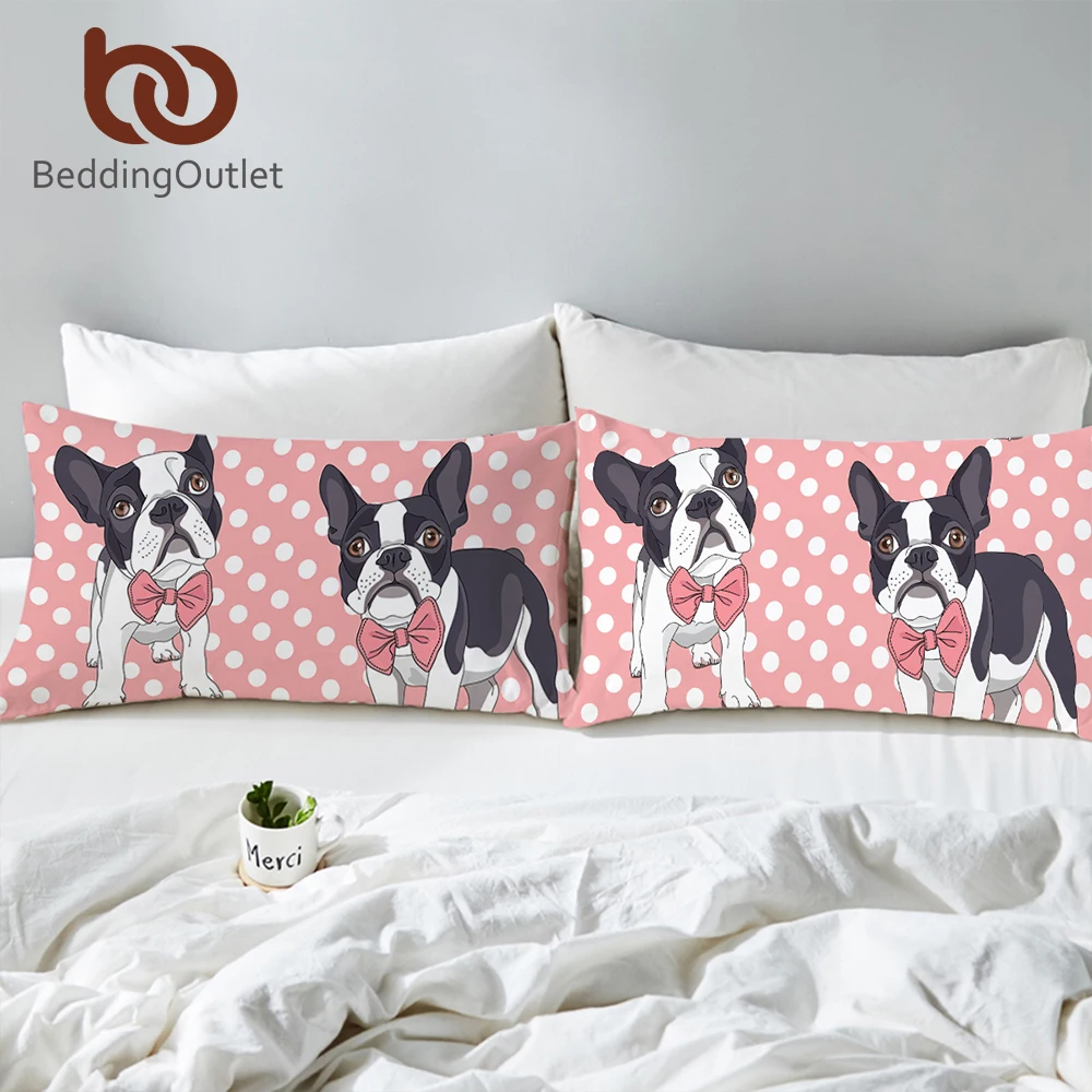 BeddingOutlet постельное белье с галстуком бабочкой бульдогом розовым