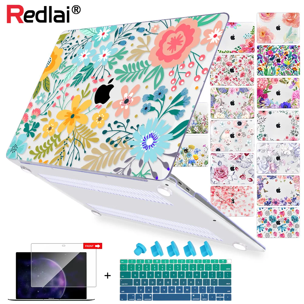Цветочный чехол для ноутбука MacBook Air 13 A1466 A1932 Pro 13 15 16 дюймов Сенсорная панель A2141 a2159 пластиковый жесткий чехол Keybaord