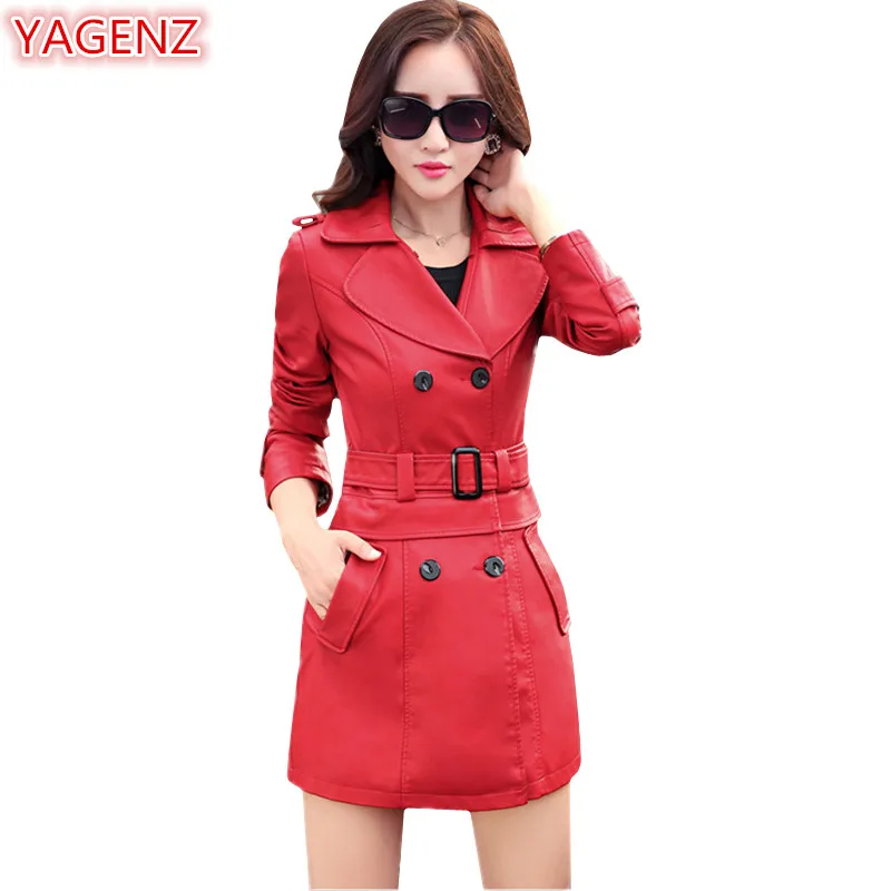 Осенняя кожаная ветровка YAGENZ Женская двубортная большого размера 600|women's fashion