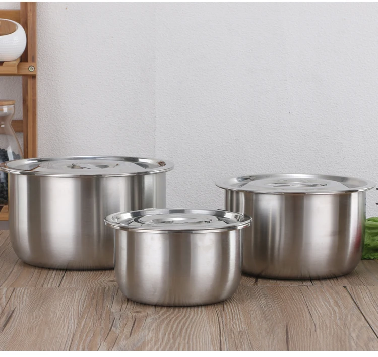 Salad Food Mixing Bowl SUS 304 Stainless Steel Large Soup Bowl with lid tableware useful kitchen cooking tool utensil