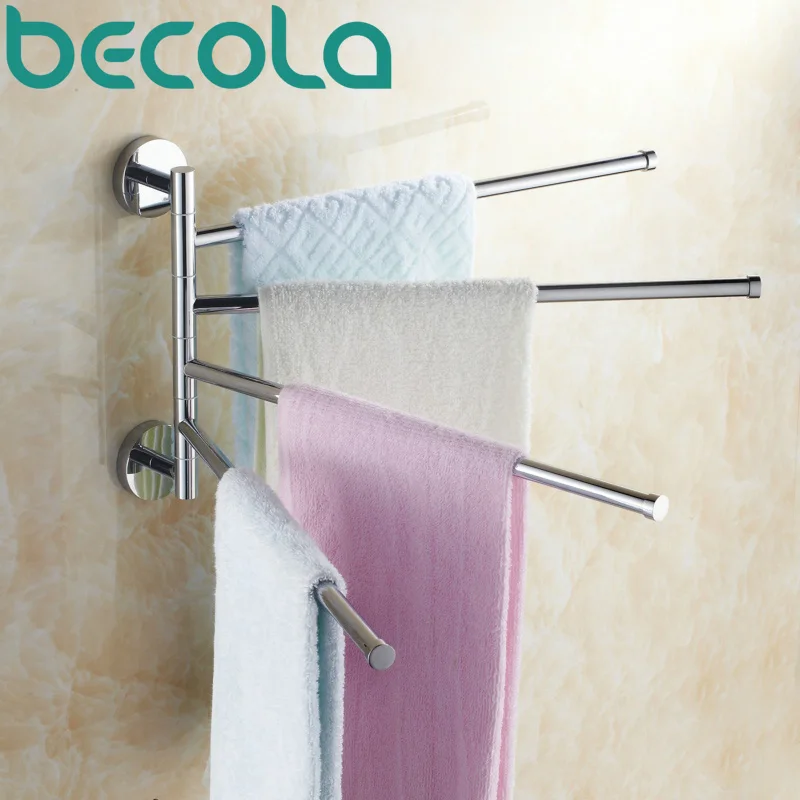 

BECOLA Free Shipping Bathroom Accessories Folding Movable Bath Towel Bars Brass Chrome Towel Rack B-88003