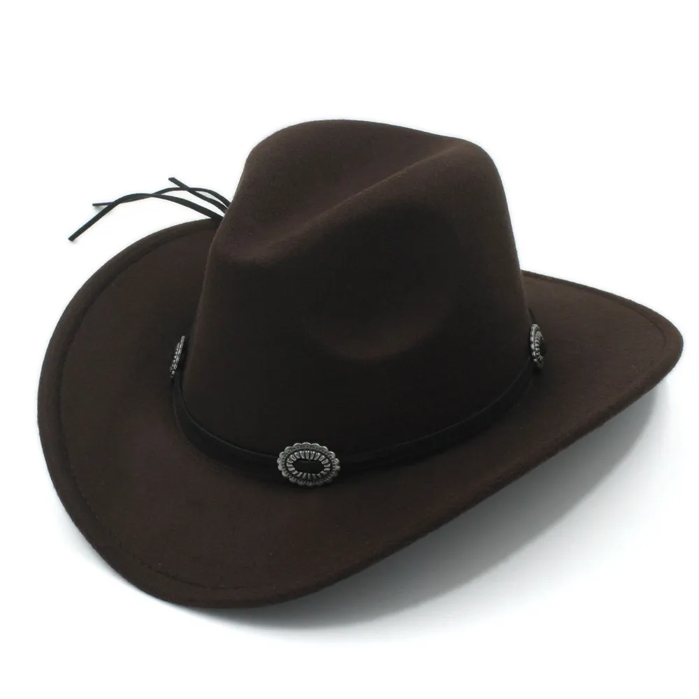 LUCKYLIANJI Wool Felt Western Cowboy Hat Wide Brim Cowgirl Retro Band  Sombrero For Adult / Kid (54/57/61cm)