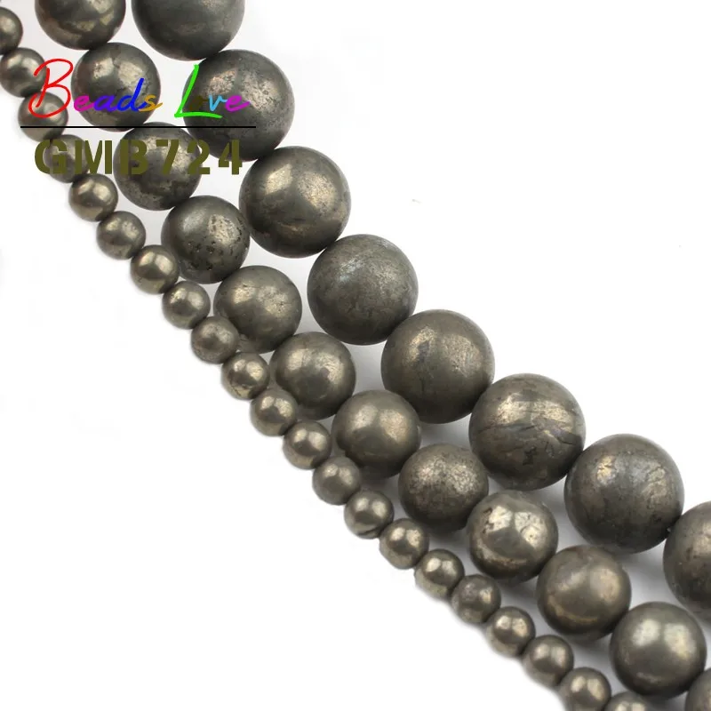 Natural Stone Iron Pyrite Round Loose Beads 15&quot Strand 4 6 8 10 12MM Pick Size For Jewelry Making Handmade Diy Bracelet Necklace |