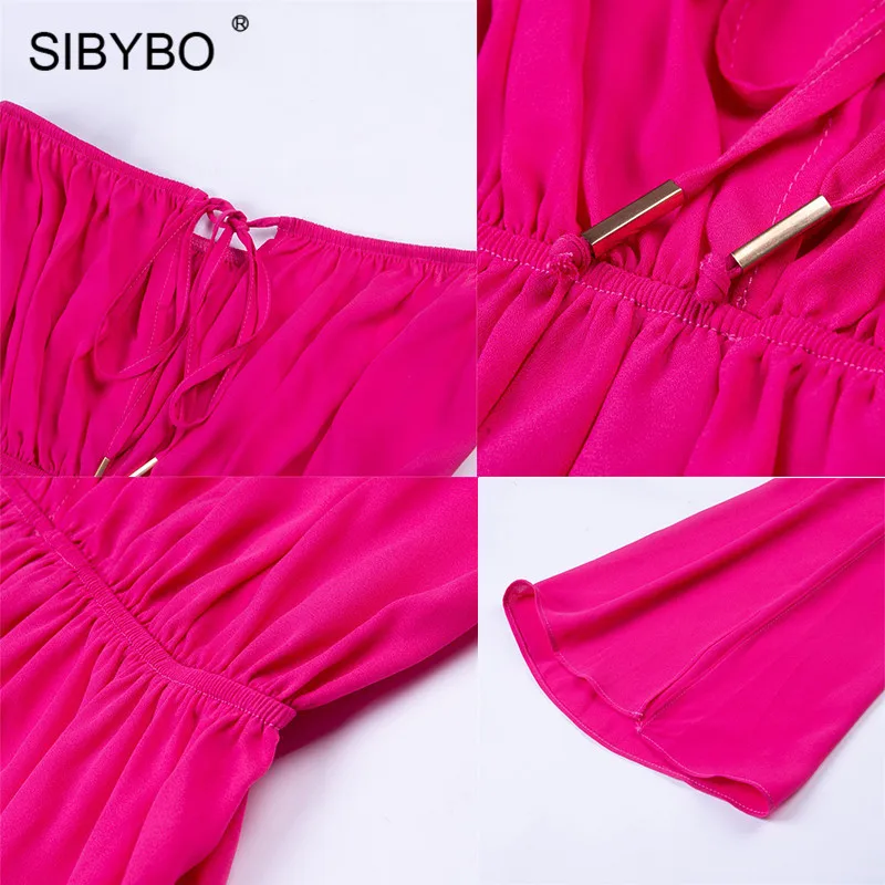 Sibybo, сексуальное платье с открытыми плечами, с разрезом, с длинным рукавом, без бретелек, свободное, мини, облегающее платье, с открытой спиной, Повседневное платье, осень
