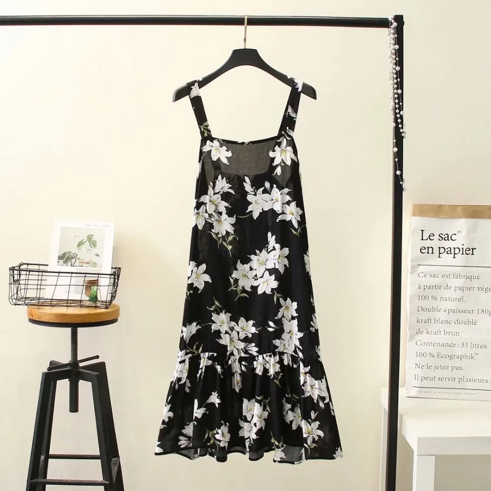 Ubetoku 2018 Summer women chiffon dress ladies sling dresses flower print 3XL plus size fashion office clothing | Женская одежда