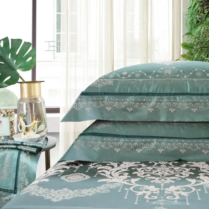 Роскошная вышивка Египетский хлопок 4 шт. фиолетовая синяя королевская кровать