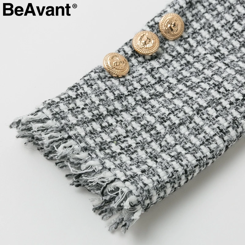 BeAvant плед необработанный край твидовая куртка пальто для женщин v-образный вырез двубортные с пуговицами ремень дамское пальто длинный рукав износоустойчивый фланелевый Блейзер Пальто