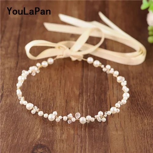 G-champagne ribbon YouLaPan HP03 Свадебная Тиара повязка на голову для невесты с жемчугом свадебная прическа Аксессуары свадебные украшения для волос свадебная диадема - Цвет: G-champagne ribbon