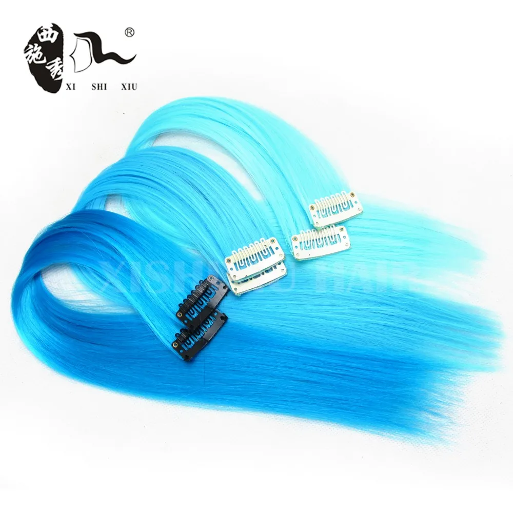 Single Clip In on Hair Extension Colorful Colored Punk Highlights Straight Synthetic Pieces 13 Colors Available 3pc |