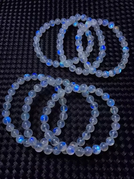Genuine Natural Blue Light Moonstone Crystal Clear Round Beads Bracelet Women Men 6mm 7mm 8mm 9mm Healing Stone AAAAA