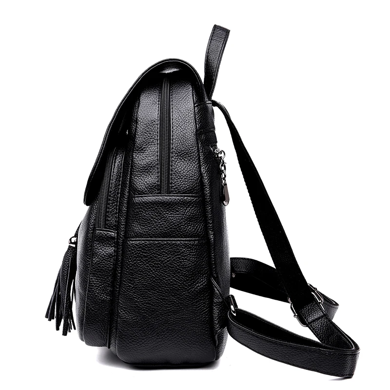 Dropshipping Women Backpack High Quality PU Leather Bag For Teenage Girl Fashion Two Tassel Flap Daily School | Женские сумки