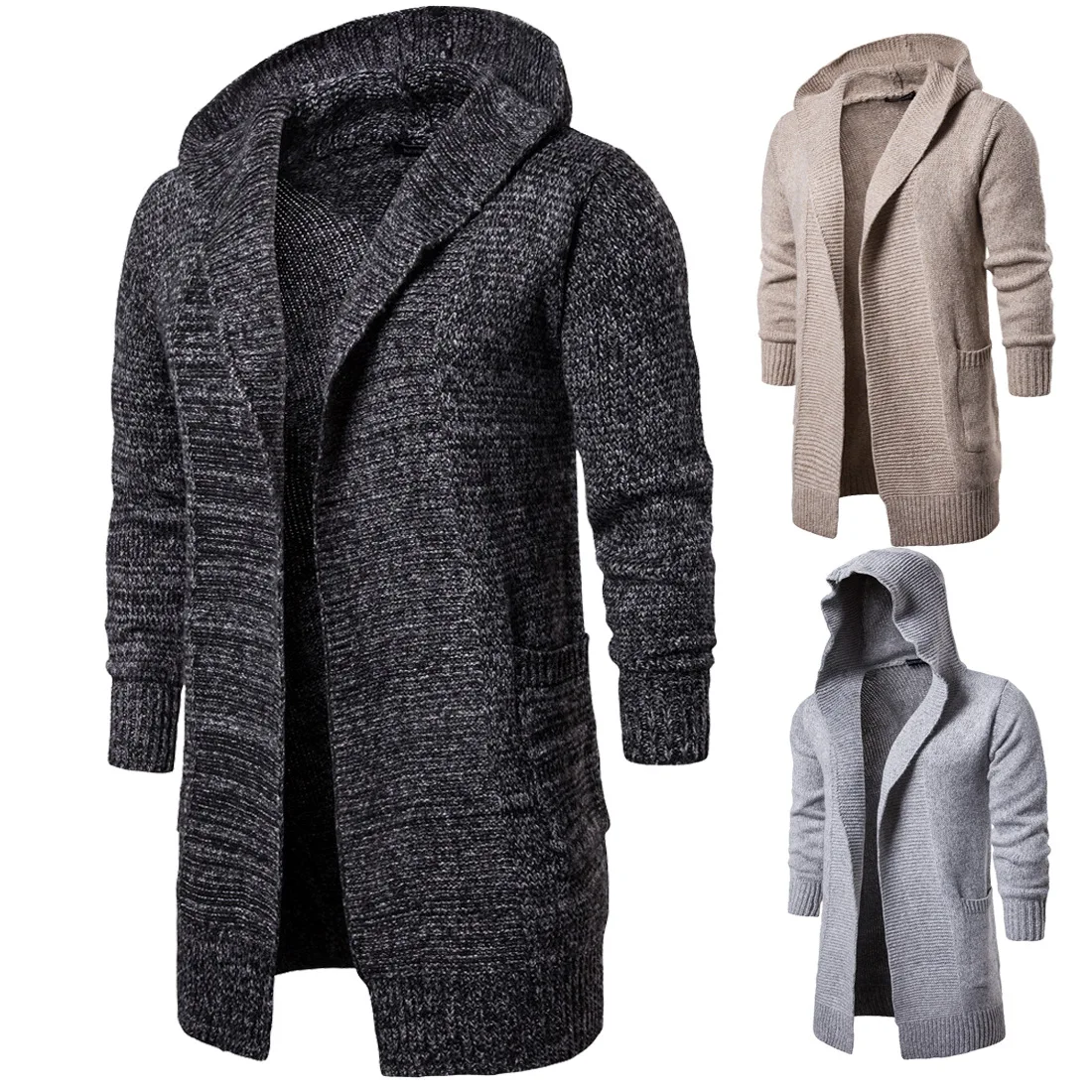 Men Autumn Hooded Sweatercoat New Fashion Cardigan Casual Sweaters Winter Warm Outwear Long Sweatercoats Szie 2XL | Мужская одежда