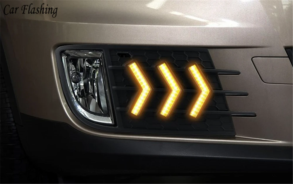 Автомобильный мигающий 2 шт. для Volkswagen Tiguan DRL Дневной ходовой светильник DRL с желтым поворотом ночного синего цвета