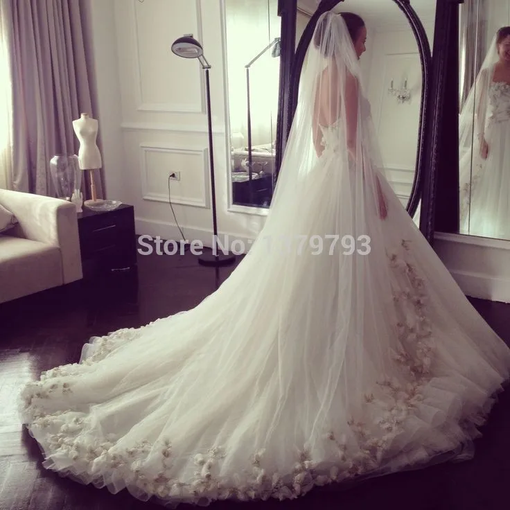vestido de noiva Luxurious Bridal Gown A-Line Sweetheart Court Train Flowers Beading Tulle Long White Ivory Wedding Dresses | Свадьбы и