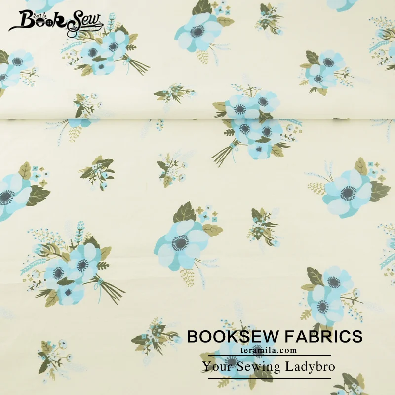 Booksew 100% Cotton Fabric Twill Blue Flower Design Soft Cloth Quilting Bed Sheet DIY Patchwork Scrapbooking Doll Home Textile | Дом и сад