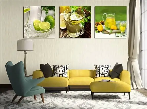 3 Панель современные печатные фрукты картина с лимонами Картина на холсте Kicthen