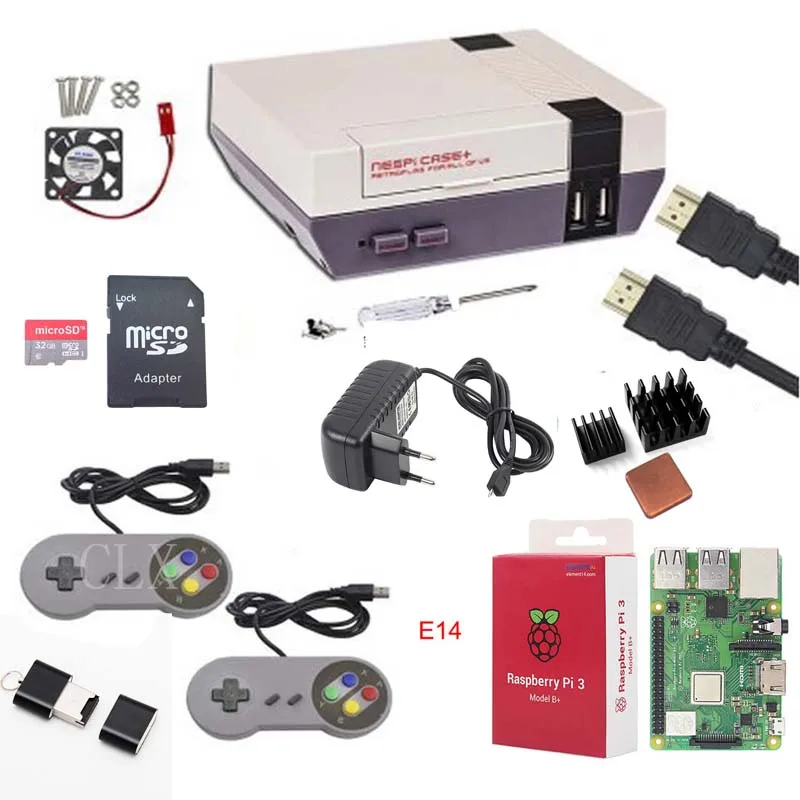 Raspberry Pi 3 Model B + (B Plus) игровой комплект мощность 32G sd-карта HDMI кабель радиатор Lastest NESPi
