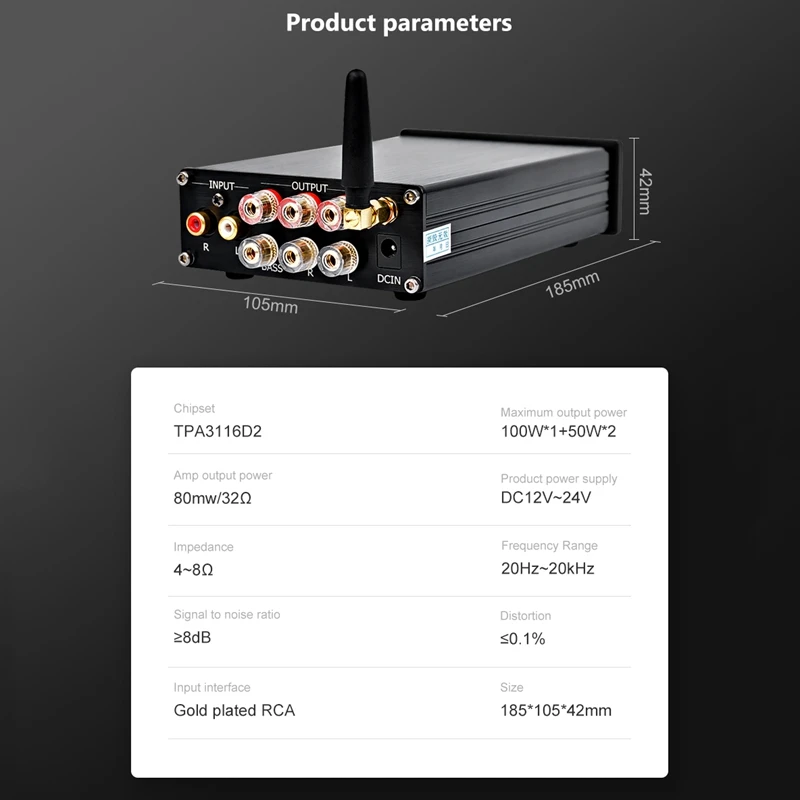 Bluetooth 4.2 Subwoofer Audio Amplifier 100W Hifi Stereo Tpa3116 Digital 2.1 Channel Desktop Power Amp 50Wx2 | Электроника