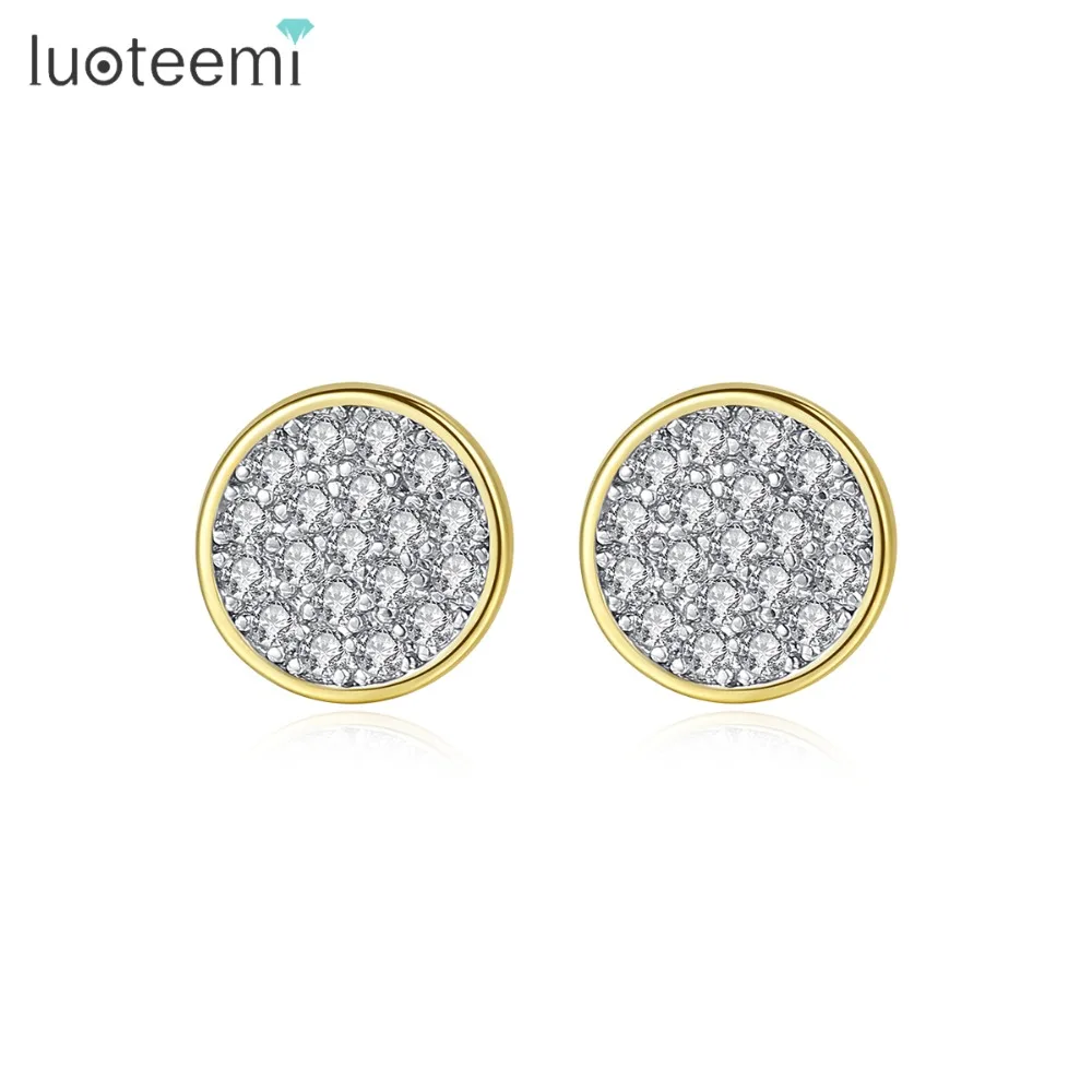 

LUOTEEMI Cute Round Stud Earrings for Women Wedding Party Luxury CZ Exquisite Two Colors Female Jewelry Kolczyki Christmas Gift