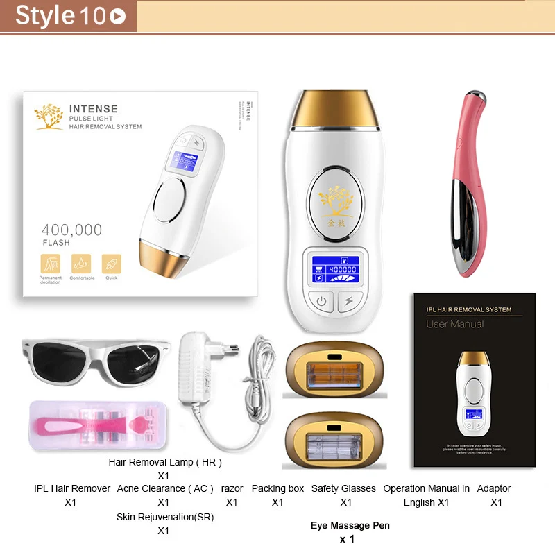 Style 10 IPL лазерный эпилятор лазерная Перманентная эпиляция Фотоэпилятор сенсорный ЖК-дисплей depilador лазерный Триммер бикини - Цвет: Style 10