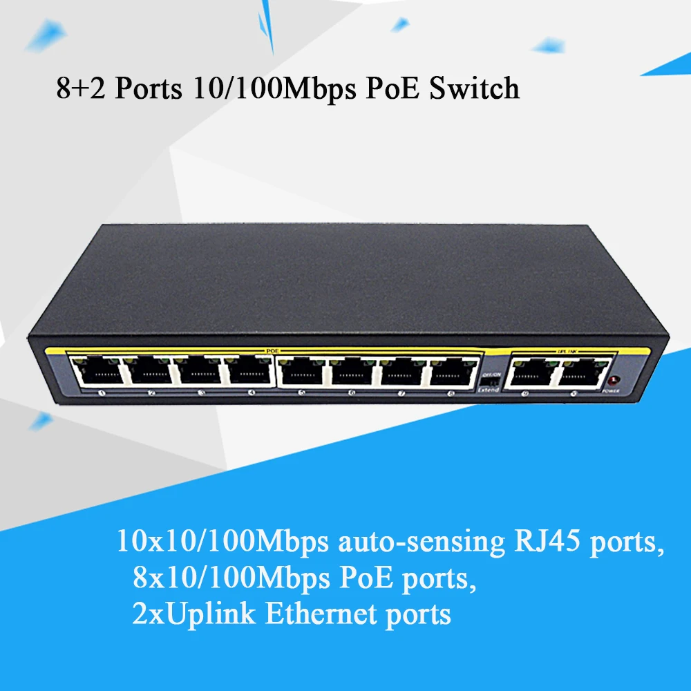 2 + 8 портов 100 Мбит/с PoE коммутатор адаптер питания по Ethernet IEEE 802.3af/at для камер AP VoIP