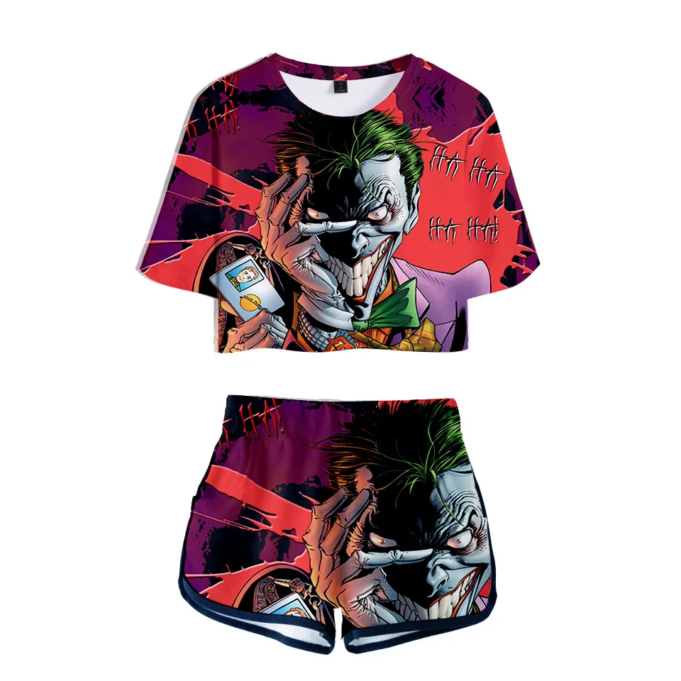 

2021 Summer Clothes For Women HAHA Joker Shorts T-Shirt 2 Piece Outfits For Women Clothing Workout Tank Top Sexy Biker Shorts