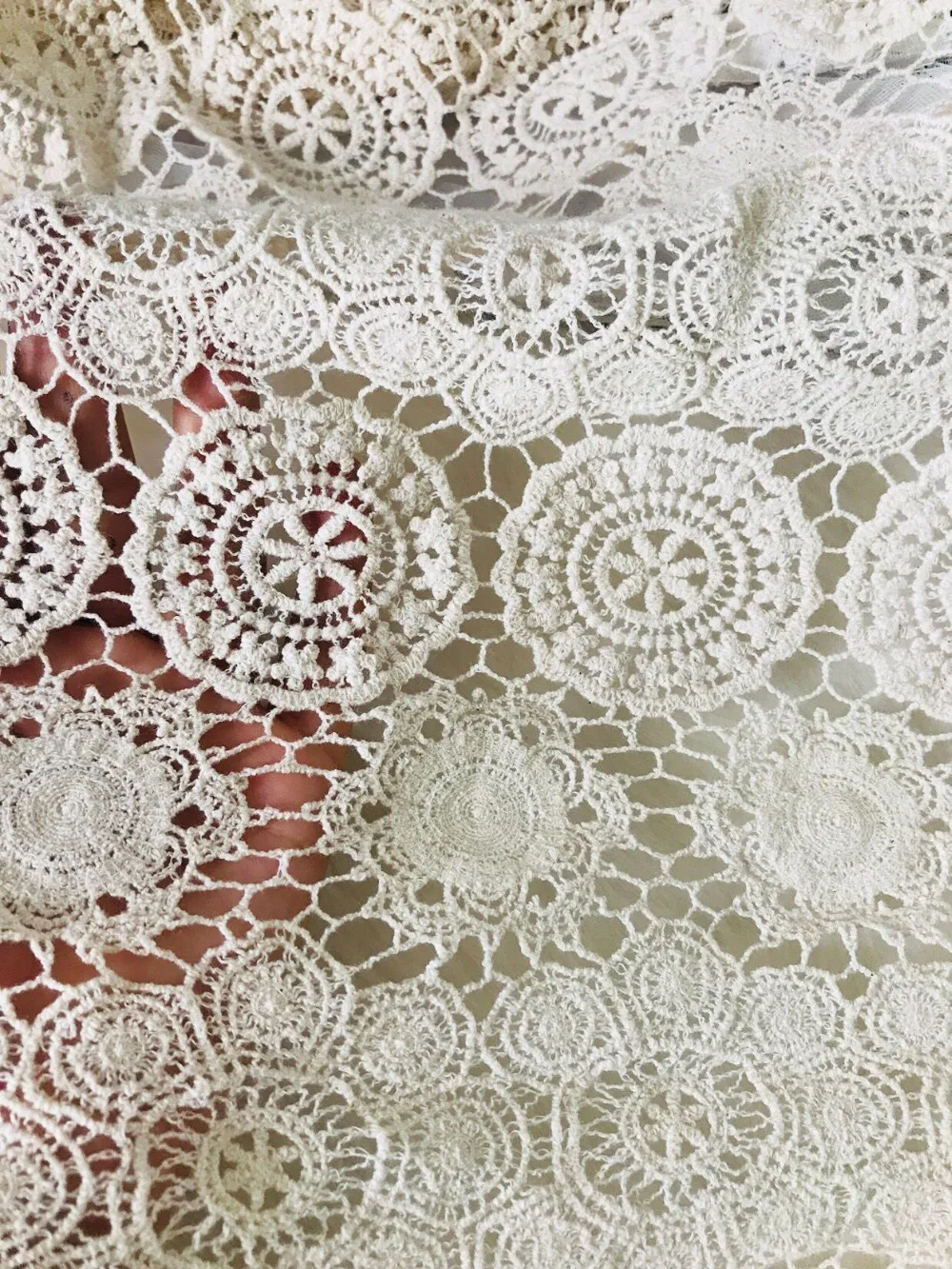Кружевное винтажное вязаное крючком кружево бежевого цвета Ширина 128 см|fabric