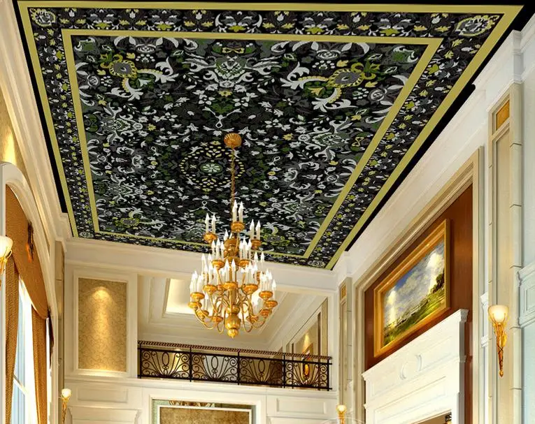 Пользовательские 3d обои с узором в виде листьев на потолок для гостиной