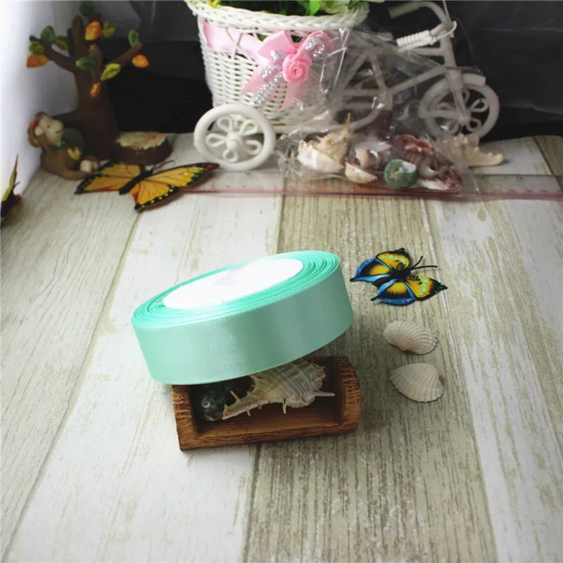 Mint Green 6 мм, 10 мм, 15 мм, 20 мм, 25 мм, 40 мм, 50 мм, шелковые атласные ленты для рукоделия, ленты для шитья, материалы для рукоделия, подарочная упаковка, 25 ярдов/рулон - Цвет: Mint Green