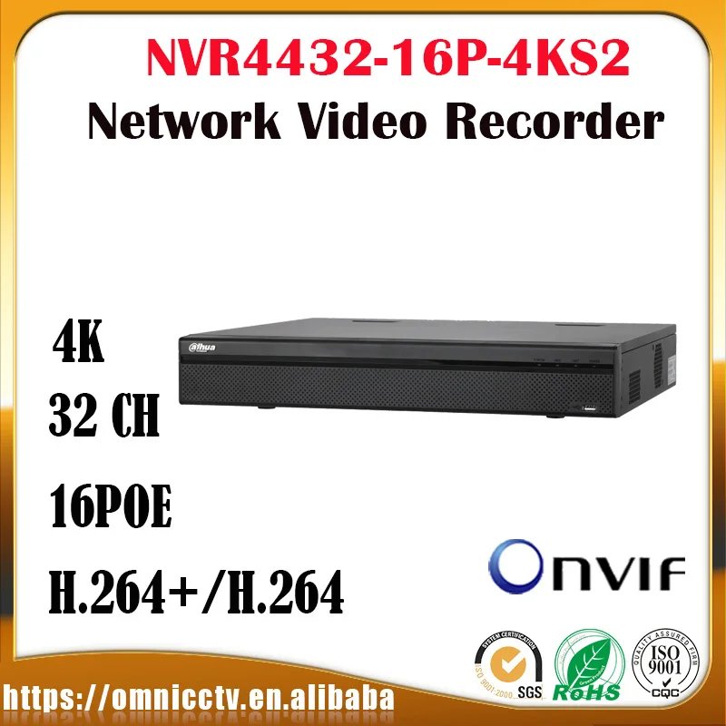 Dahua 32CH 16poe CCTV NVR nvr4432-16p-4ks2 P2P 1.5u видео Регистраторы до 5mp Камера HDMI VGA 4 sata hdd
