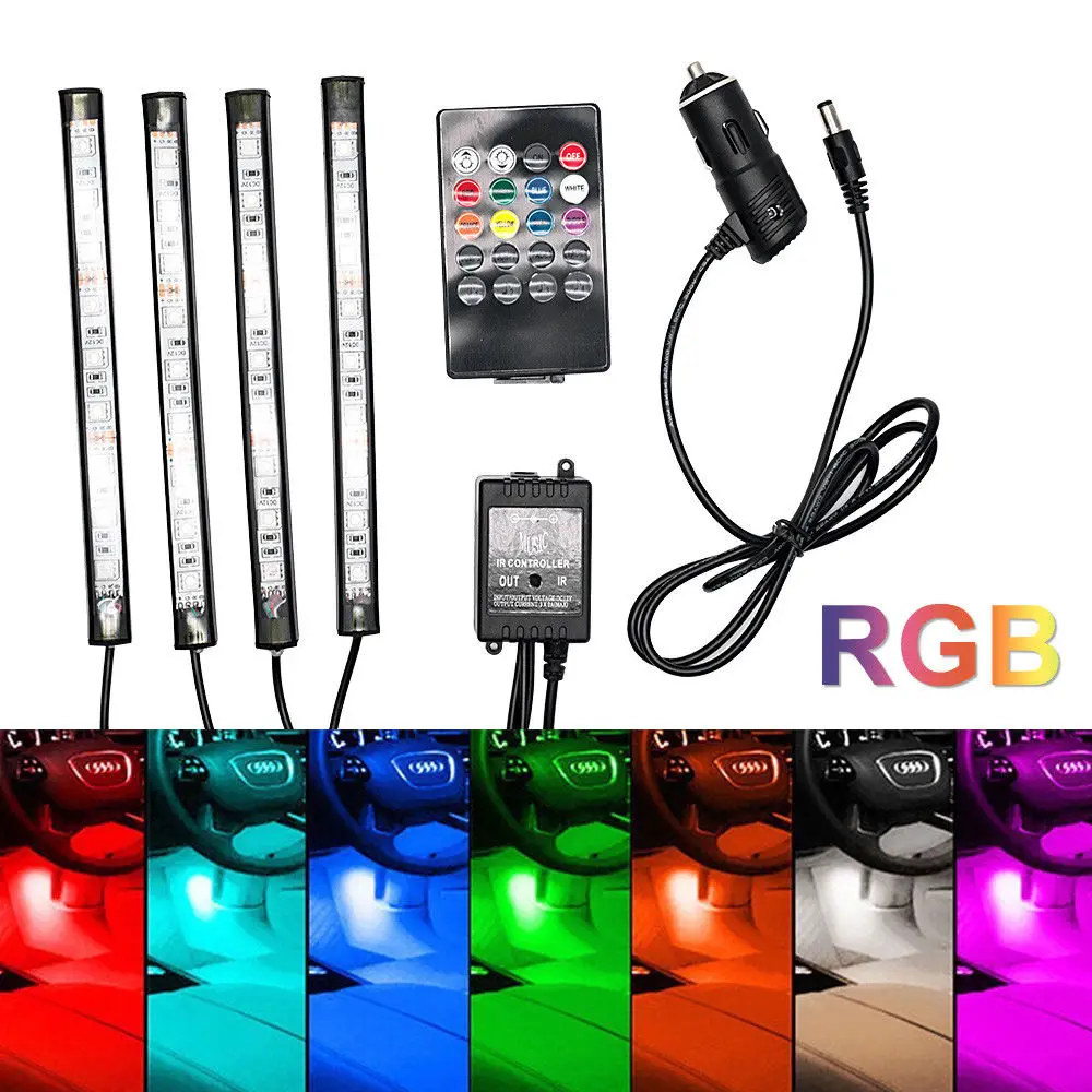 

12V Car RGB LED DRL Strip Light Car Auto Remote Control Interior Floor Decorative Flexible LED Strip Atmosphere Fog Lamp 4pcs