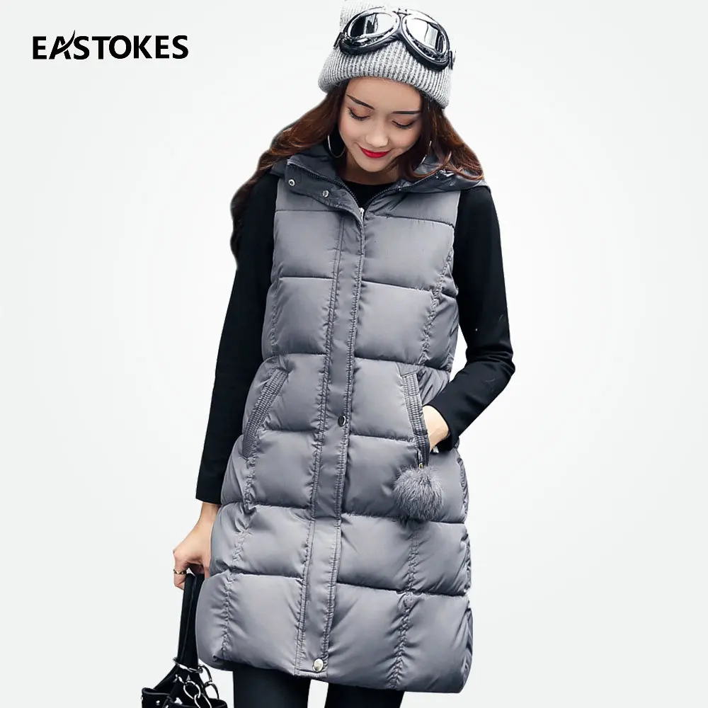 2017 зимний женский длинный жилет со съемным меховым помпоном тонкий подходит для