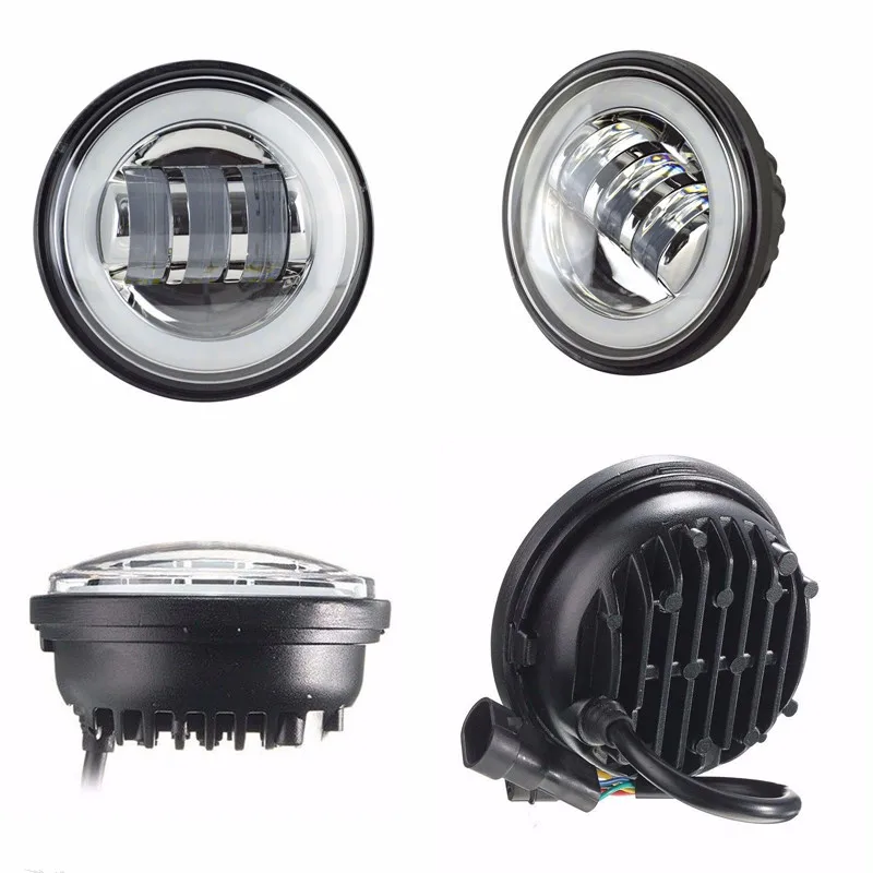 DOT 2PCS Chrome Black Motorcycle Headlight Front 4.5 Inch Passing Fog Light Universal 12V With Halo Ring Moto Driving |
