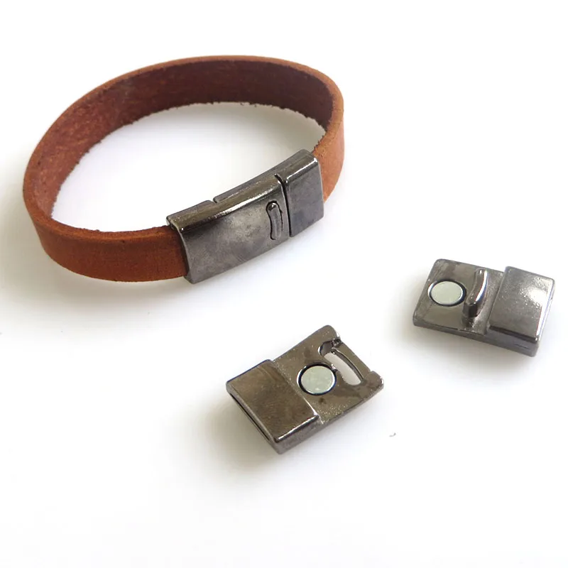 

3Sets Gunmetal Black 10x2mm Flat Magnetic Clasps For 10mm Leather Bracelet Jewelry Findings