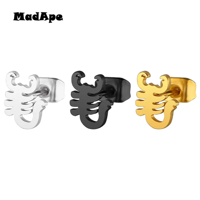 MadApe Trendy Earrings Stainless Steel Scorpion Stud Earrings For Women Gold Color Fashion Jewelry Small Earrings Ear bijoux
