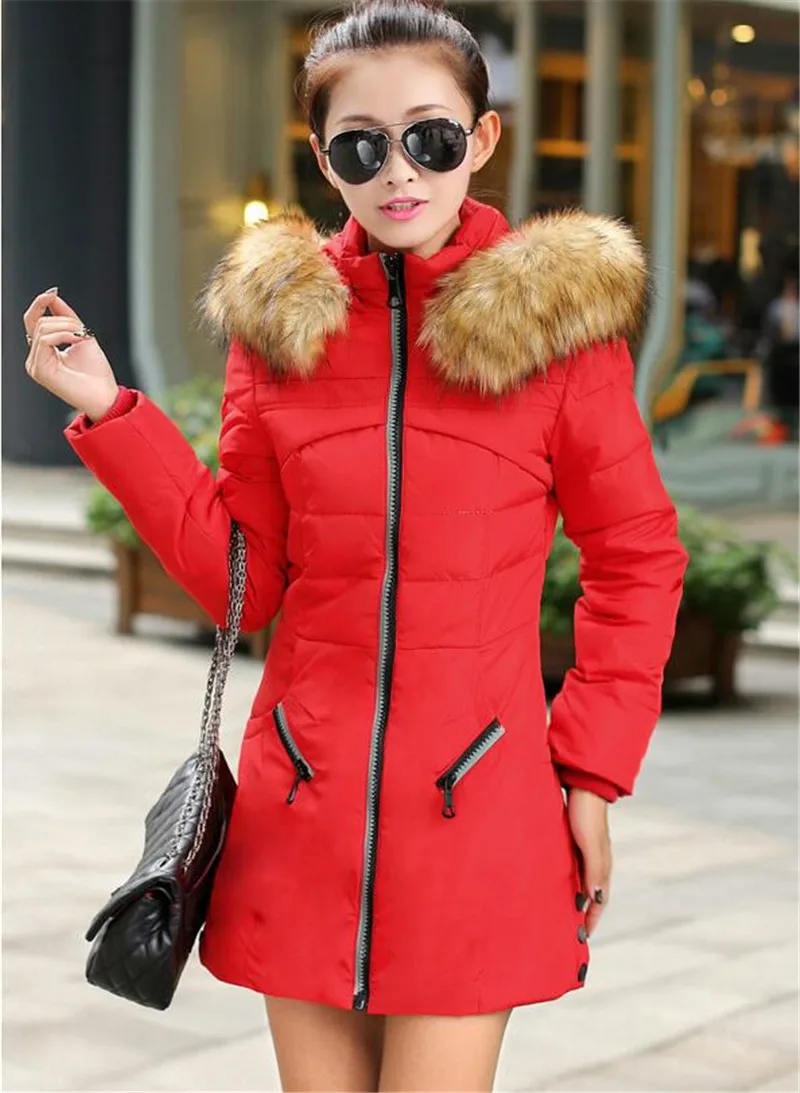 red Большие размеры, M-7XL, зимние женские парки, новинка, хлопковая куртка с меховым воротником, толстовки, теплый топ, тонкий женский пуховик большого размера, хлопковые пальто - Цвет: red