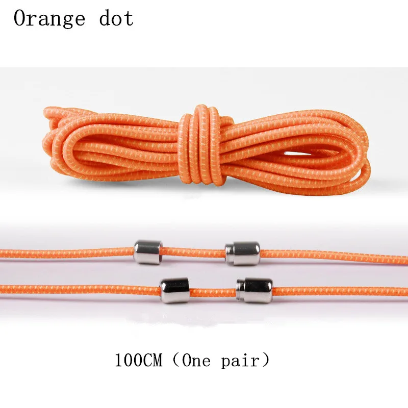 Orange dot-13 Горячая 1 пара/простые эластичные шнурки для обуви, Новые быстрые шнурки без завязок, круглые шнурки с металлическим наконечником, шнурки для отдыха, быстрые шнурки для спортивной обуви, унисекс - Цвет: Orange dot-13