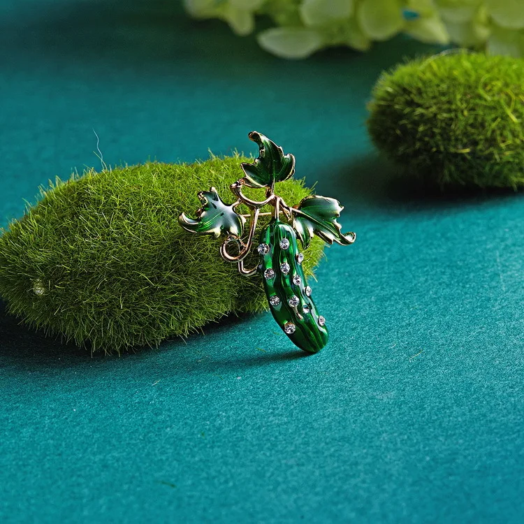 Новинка Модная креативная эмалированная Брошь Стразы с кристаллами огурцов