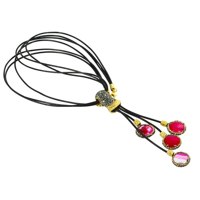 Длинное ожерелье с подвеской из натурального камня круглыми бусинами | Украшения