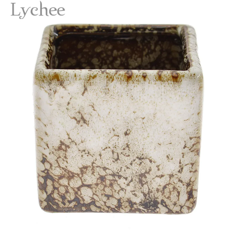 Lychee мини Глазурованный керамический цветочный горшок Квадратный кашпо для